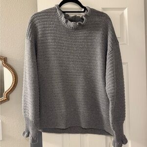 Madewell Gray Ribbed Ruffle Neck Knit Sweater